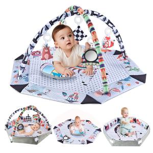 Tiny Paws 4-in-1 Hexagon Baby Play Gym with Tummy Time Pillow &ndash; Boho Tribal Theme (Model: ZL2602)