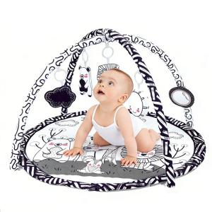 Tiny Paws Black White Forest Animal Round Baby Play Gym &ndash; High Contrast Montessori Mat with 4 Sensory Toys + Mirror (Model: ZL2308)