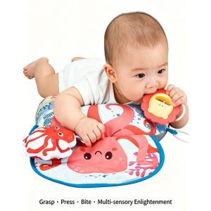 Tiny Paws Octopus Theme Baby Tummy Time Pillow &ndash; U-Shaped Support Pillow with Crinkle, Rattle & Teether (Model: ZL2406)