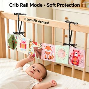 Tiny Paws Forest Animal Multi-Functional Crinkle Cloth Book Crib Bumper &ndash; Double-Sided with Mirror & Squeaker (Model: ZL2506)