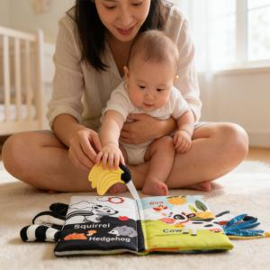 Tiny Paws Animal Theme Baby Cloth Book &ndash; Tails Crinkle Book with Teether & Squeaker (Model: ZL2509)