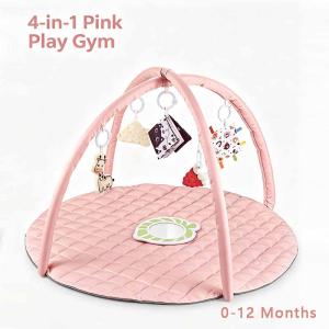 Tiny Paws Light Pink Round Baby Play Gym &ndash; Quilted Mat with 6 Sensory Toys (Model: ZL2503)